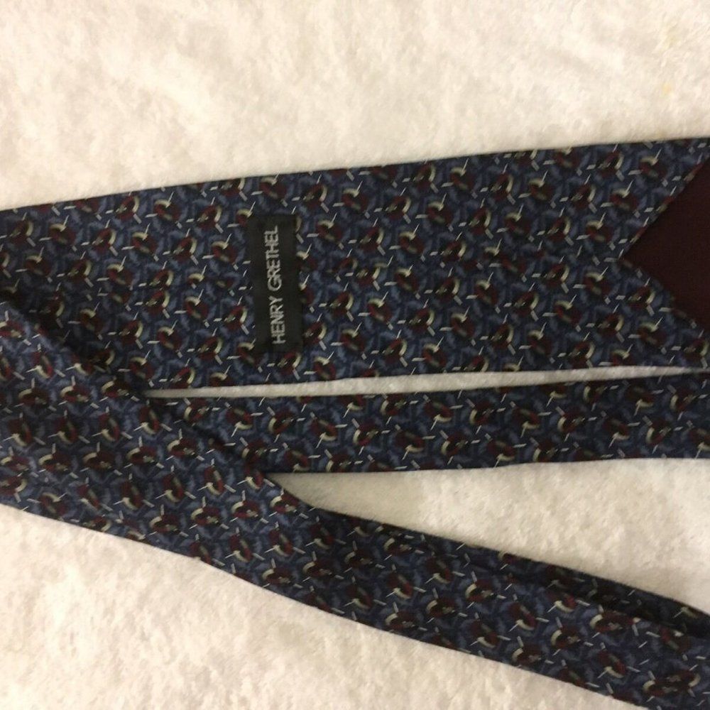 Henry Grethel Mens Necktie Navy Maroon Gray Circle - Picture 5 of 5